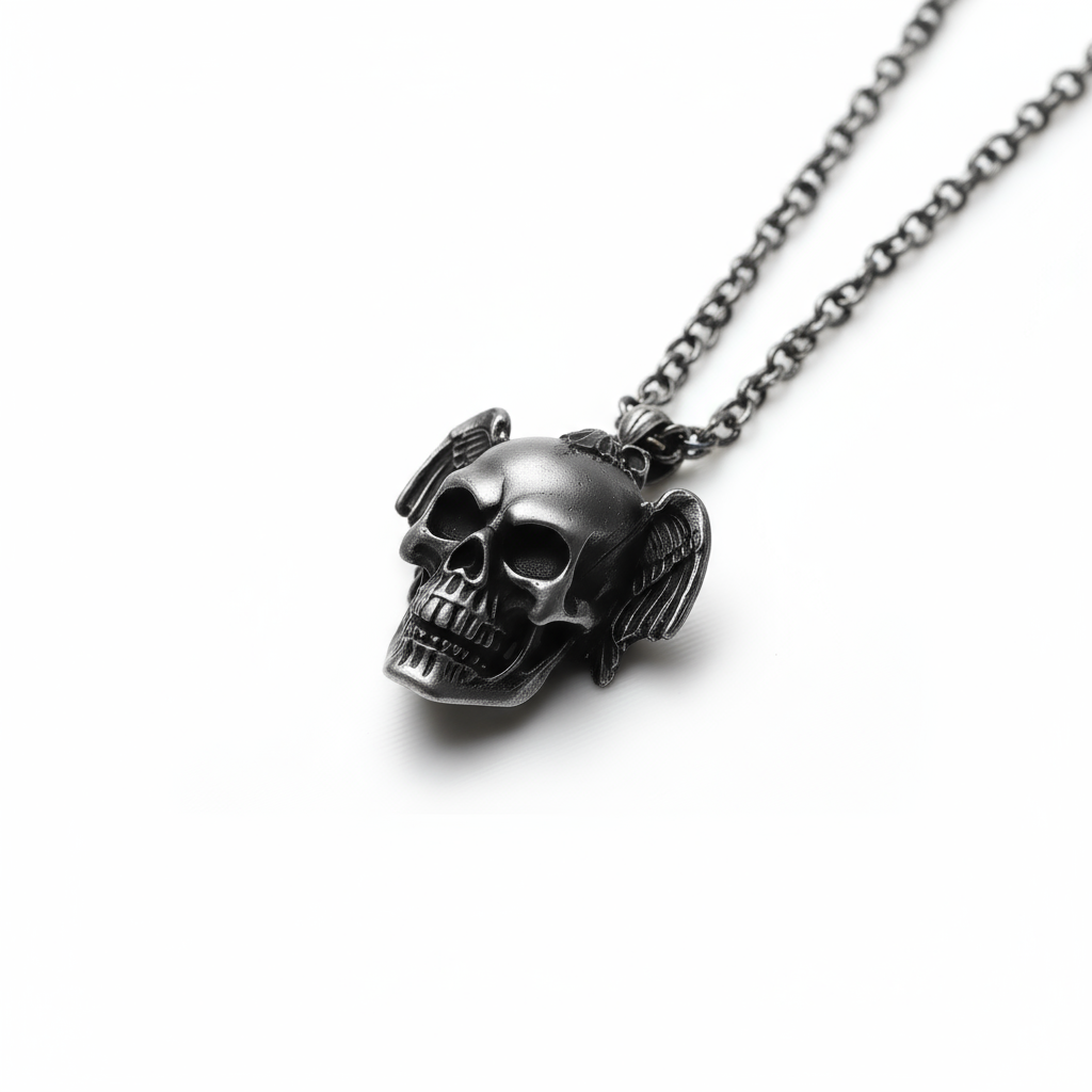 Gothic Skull With Wings Pendant - Stainless Steel