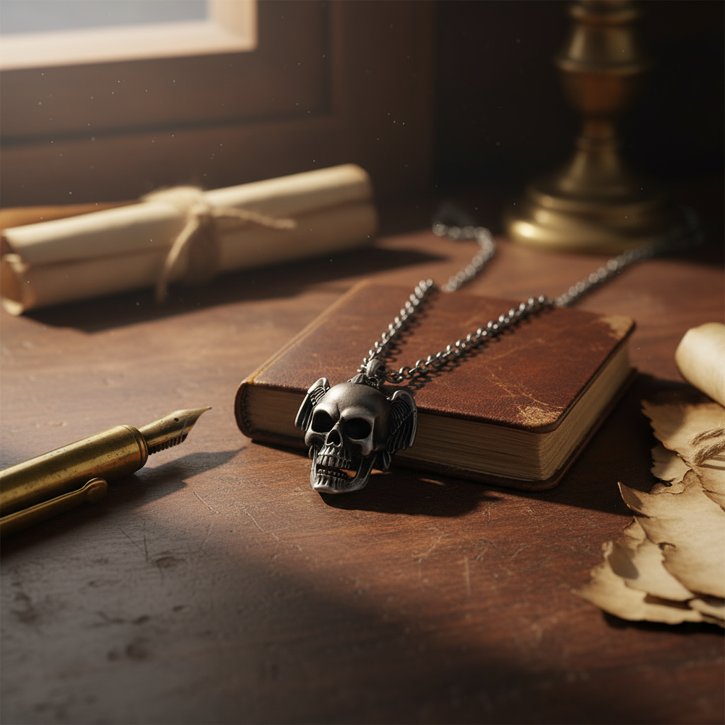 Gothic Skull With Wings Pendant - Stainless Steel