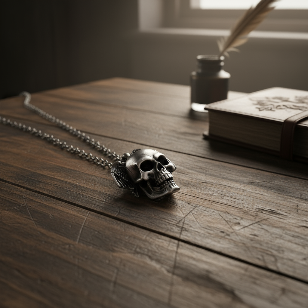 Gothic Skull With Wings Pendant - Stainless Steel