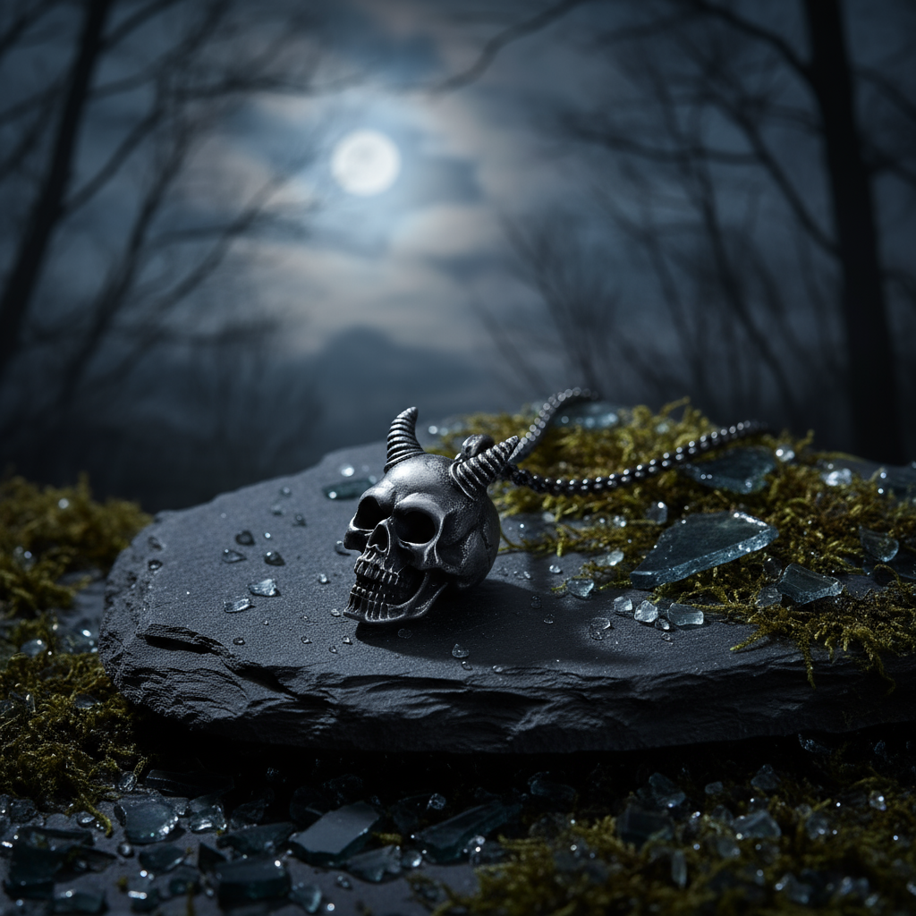 Gothic Horned Skull Pendant - Stainless Steel