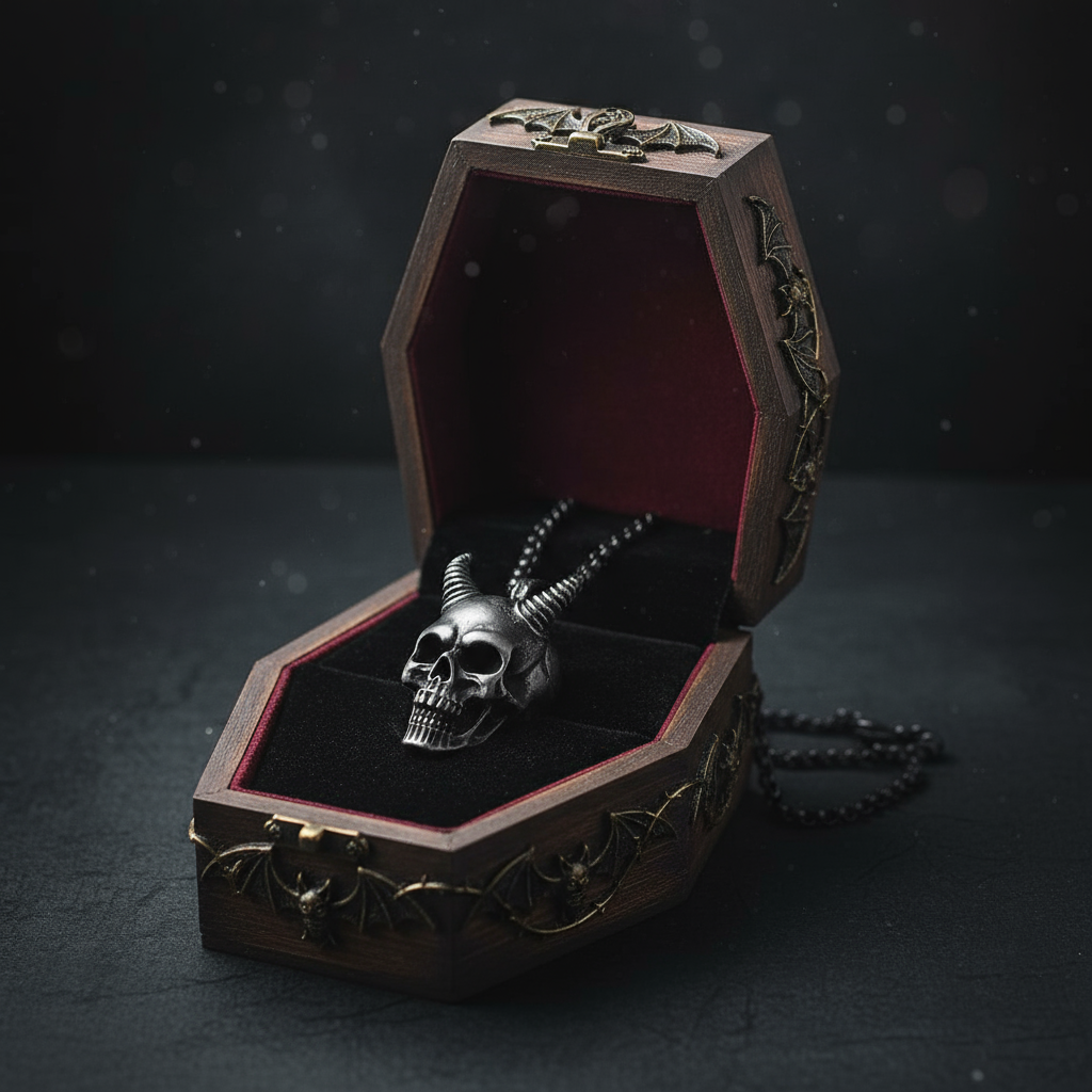 Gothic Horned Skull Pendant - Stainless Steel