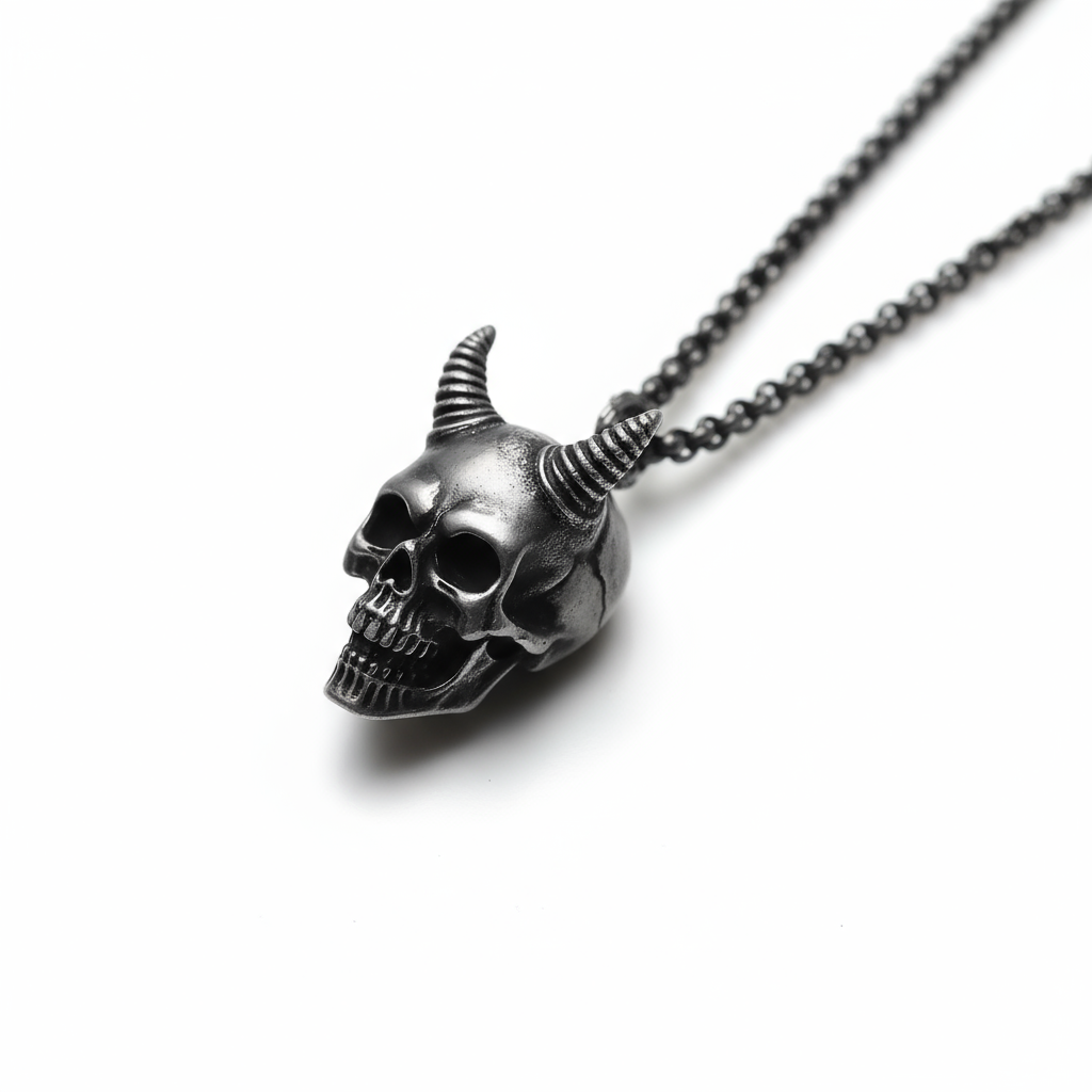 Gothic Horned Skull Pendant - Stainless Steel