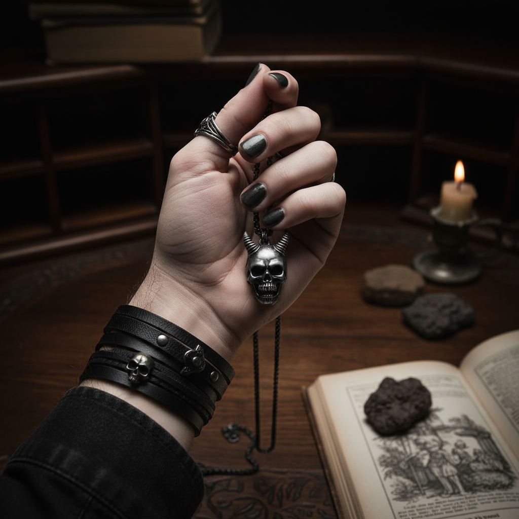 Gothic Horned Skull Pendant - Stainless Steel