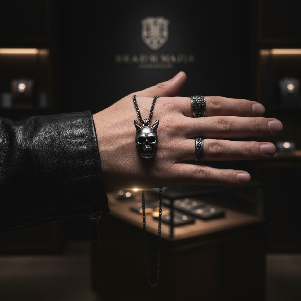 Gothic Horned Skull Pendant - Stainless Steel