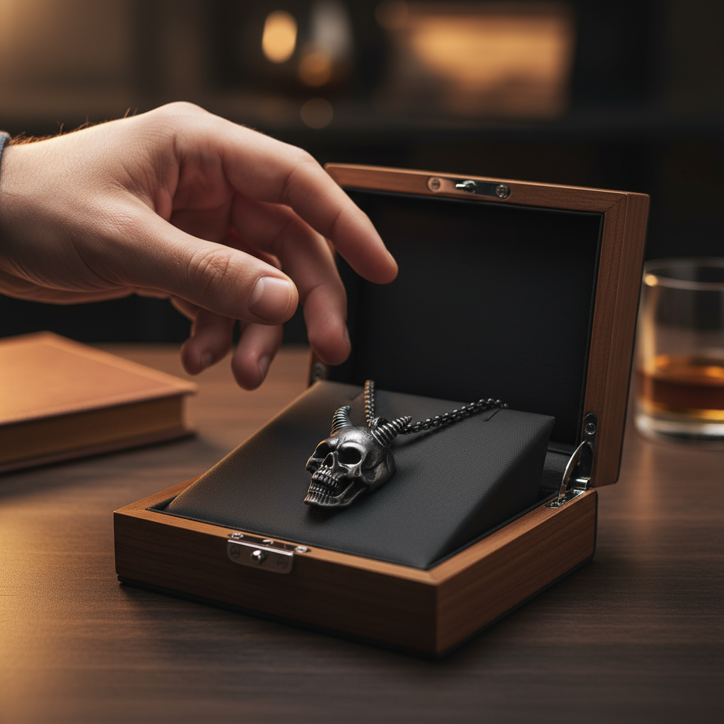 Gothic Horned Skull Pendant - Stainless Steel